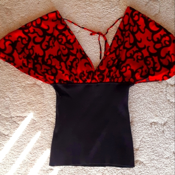 Empire Waist Red and Black Top - Picture 1 of 3